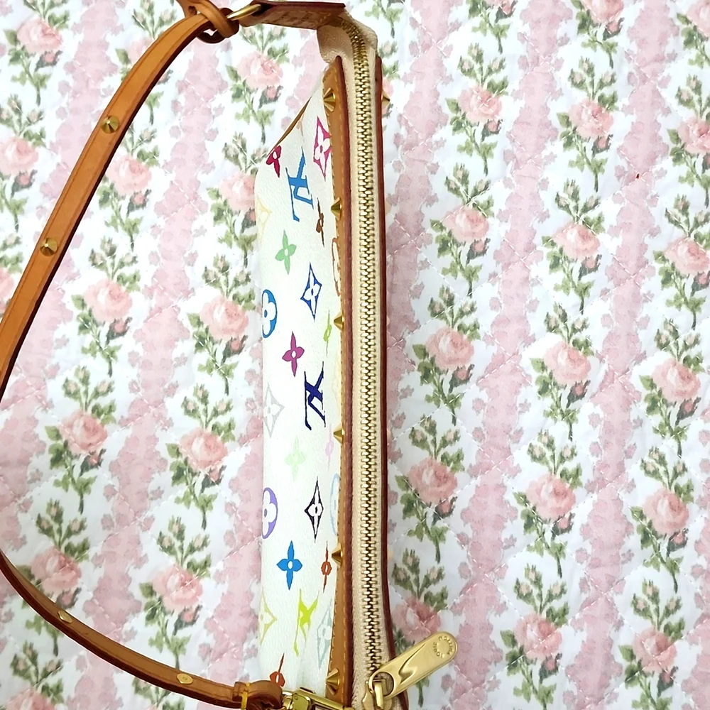 💎 Louis Vuitton White Takashi Murakami Multicolor Iconic Monogram Pochette Bag - Picture 14 of 17